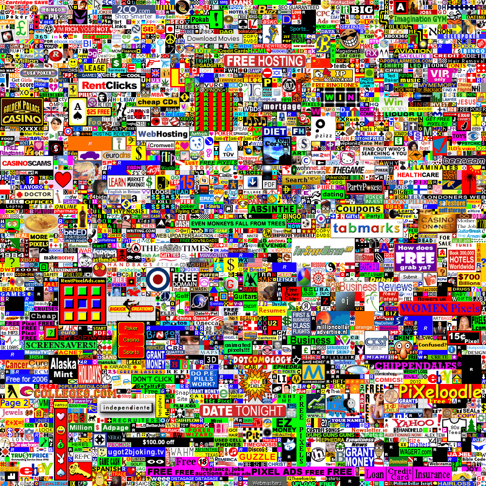 The original Million Dollar Homepage 1000×1000 pixel grid